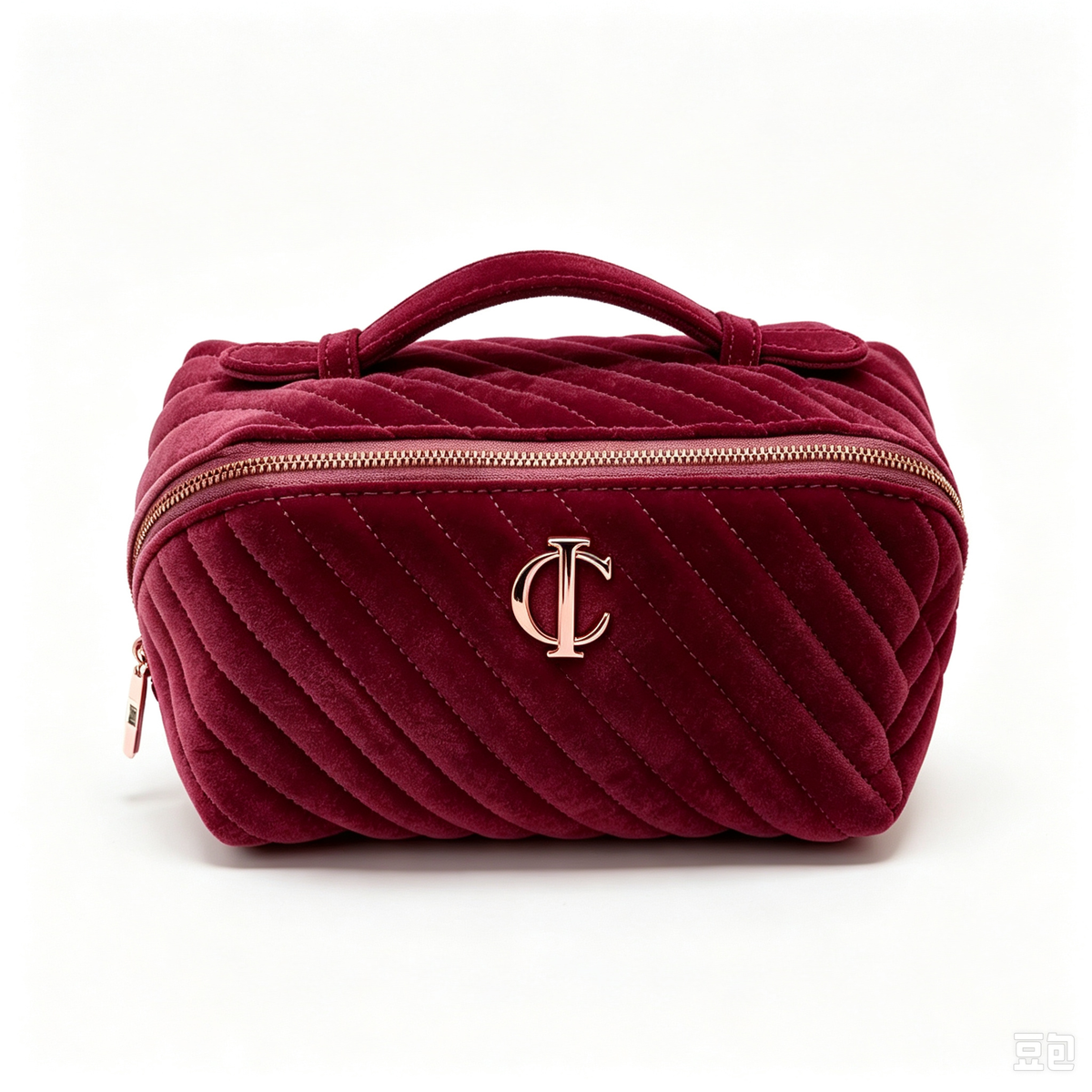 Quilted Velvet Makeup Bag Travel Cosmetic Pouch Zipper Storage Bag with Logo for Women - 40775860/51309341