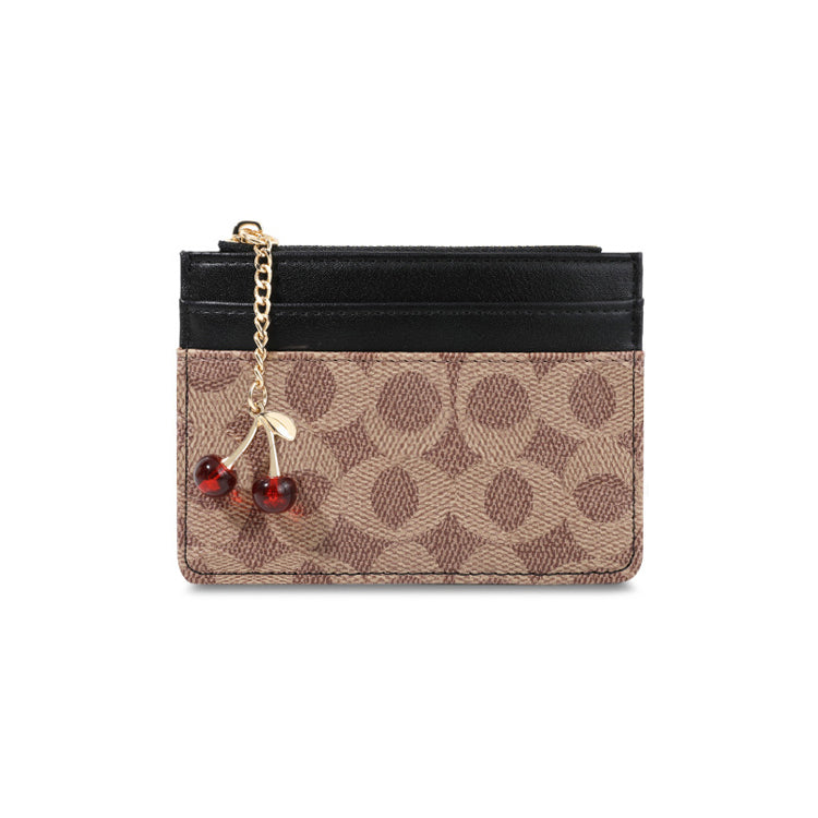 Women Cherry Pendant Card Holder Pattern PU Leather Mini Coin Purse Wallet - 51211640