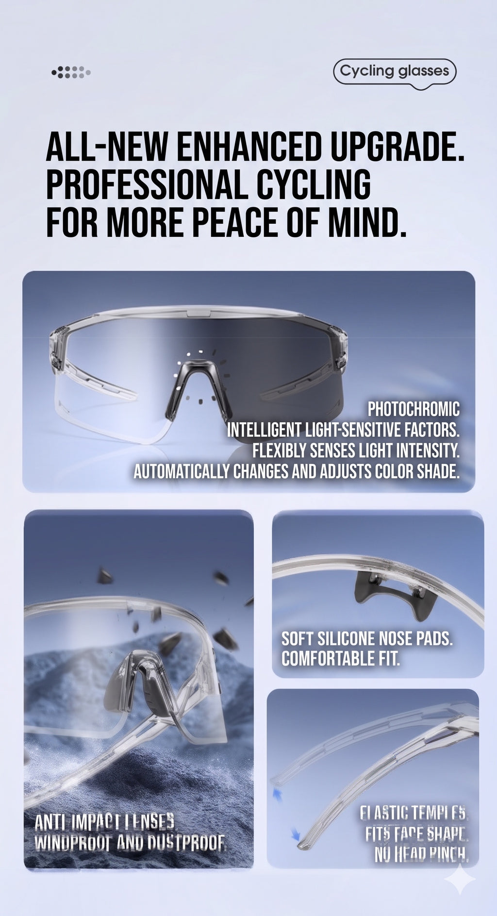Intelligent Photochromic Cycling Glasses, UV Protection Bicycle Goggles for Men and Women