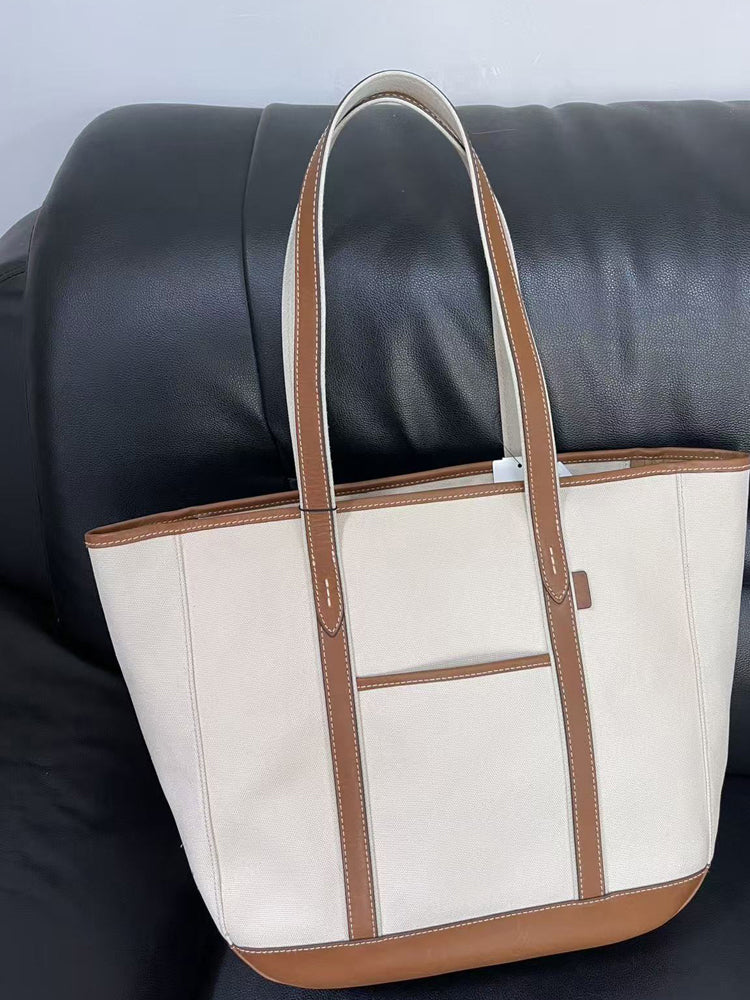 Canvas Leather Trim Tote Bag
