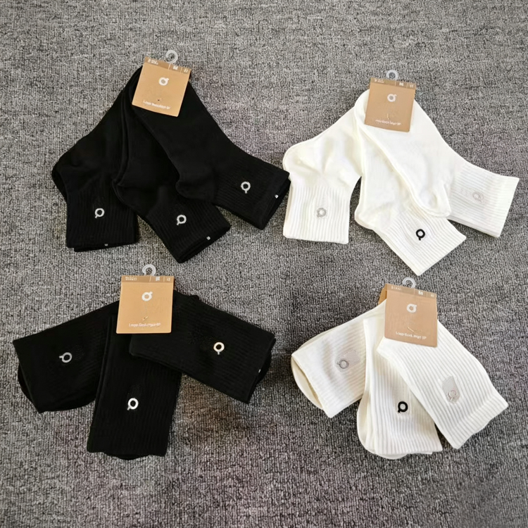 40641245 Minimal Logo Ribbed Crew Socks Soft Cotton Mid Calf Socks Multi Neutral Colors
