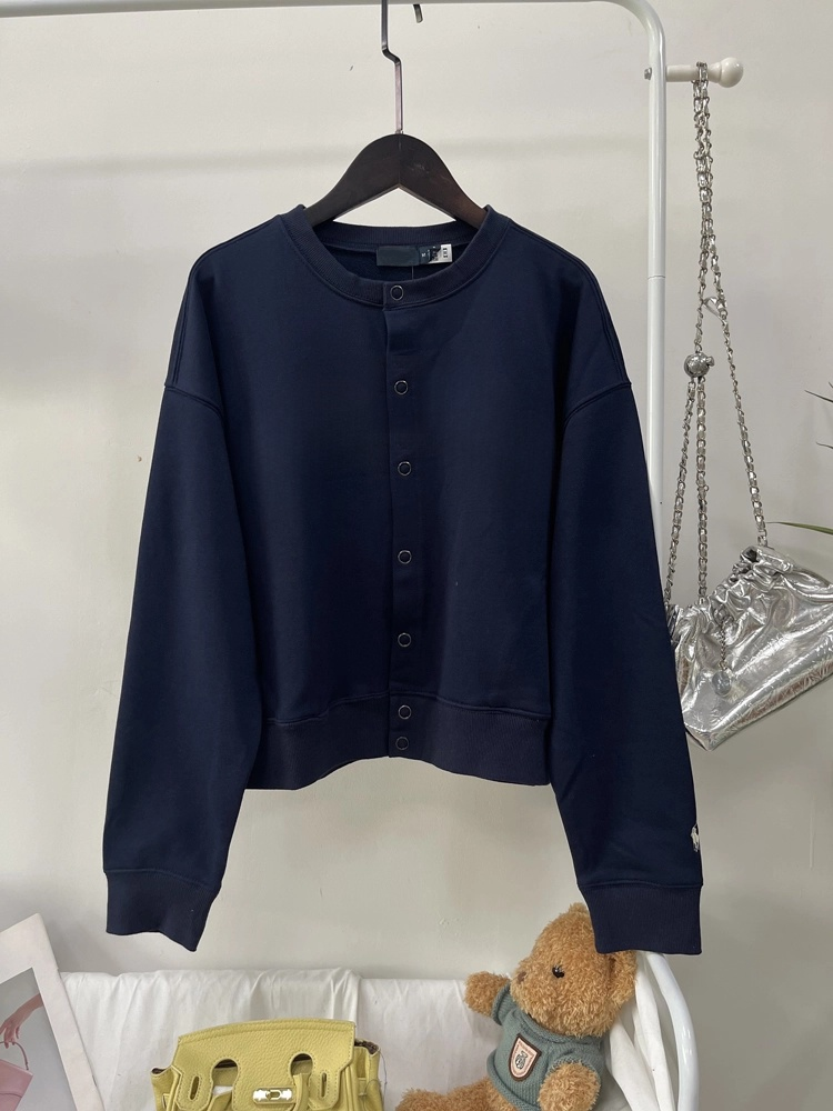 40762599 Vintage Letter Print Cropped Cardigan Button‑Up Long Sleeve Casual Sweater