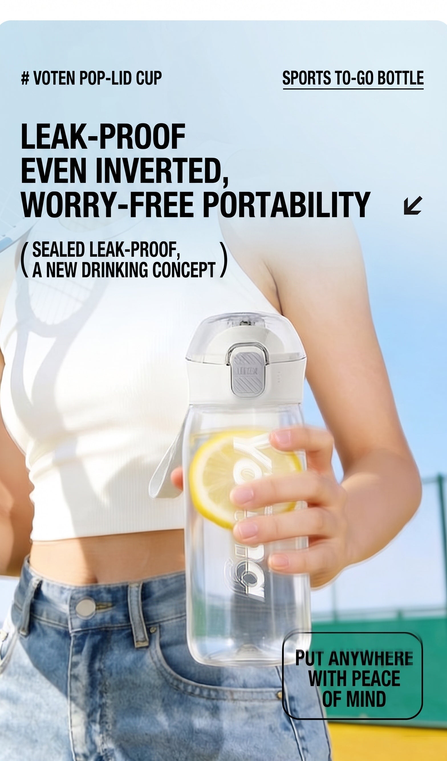 Minimalist Sports Water Bottle with Pop-Up Lid, Leakproof Portable Travel Mug for Fitness, Cycling & Outdoor, BPA-Free