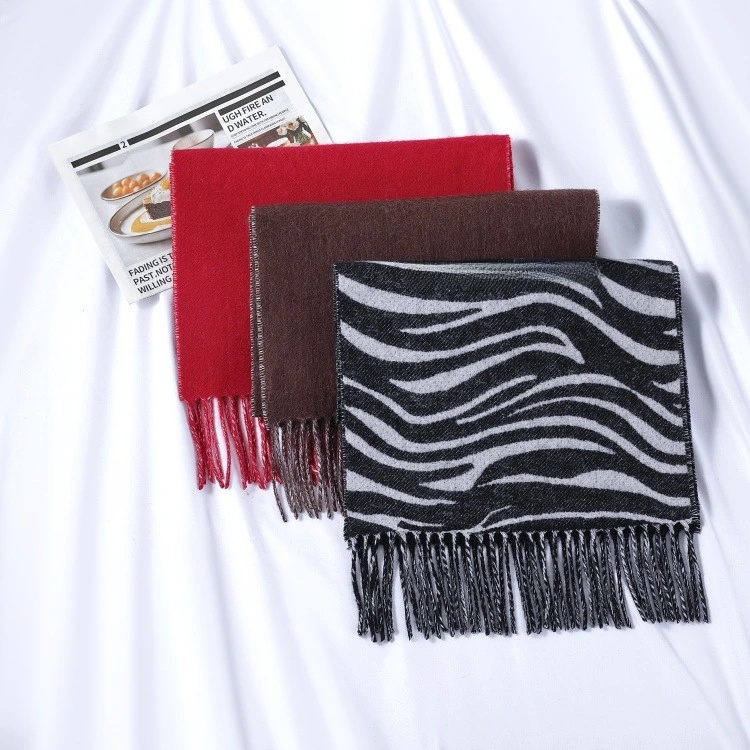 Letter Print Tassel Scarf Zebra Stripe Warm Winter Shawl Soft Neck Wrap for Men Women - 51309277
