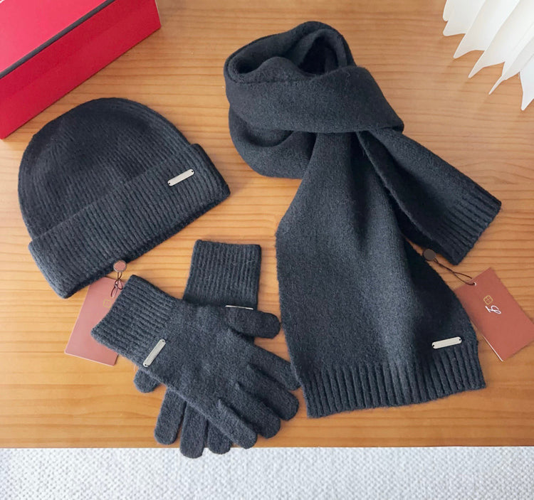 51337273 Winter Knit Scarf Beanie Hat Gloves 3 Pieces Set Warm Soft Gift for Women