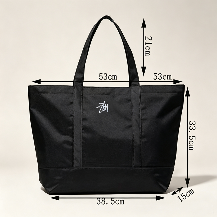 51193265 Black Large Capacity Tote Bag Embroidery Logo Casual Daily Shopping Shoulder Handbag