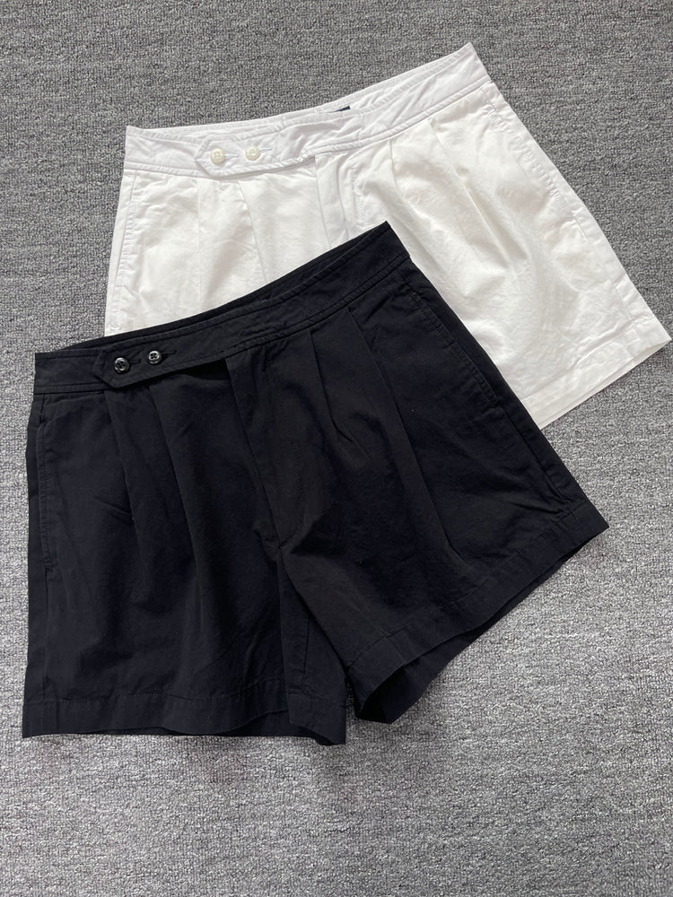 40637615 Women Pleated Casual Chino Shorts Black White High Waist Shorts S-L Sizes