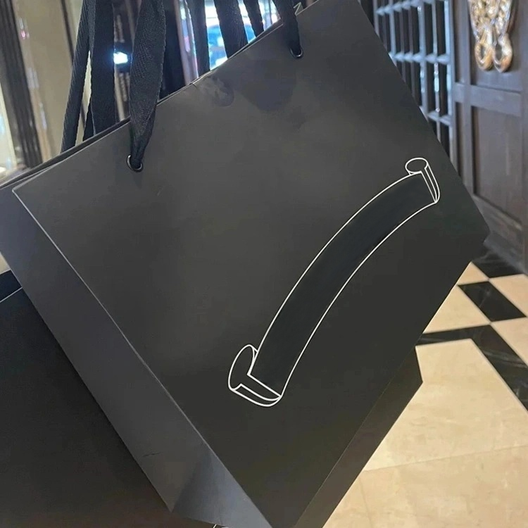 51180844 Black Paper Gift Shopping Bag White Cross Logo Printed Handheld Packaging Tote Bag