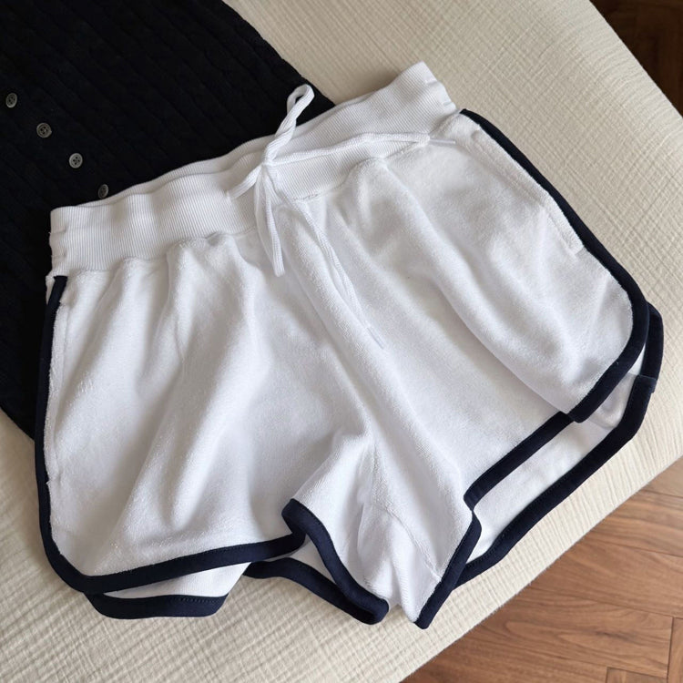 51341649 Women 2 Piece Outfit Set Polo Long Sleeve Top and Striped Drawstring Shorts Tracksuit