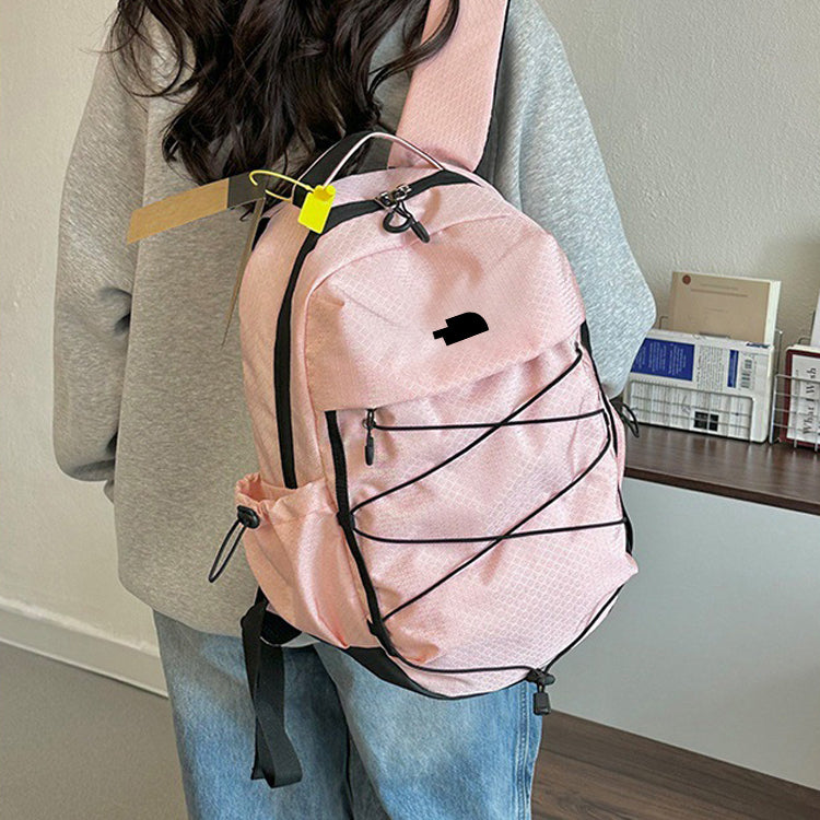 51164454 Elastic Drawstring Front Backpack Multi Size Lightweight Nylon School Travel Daypack