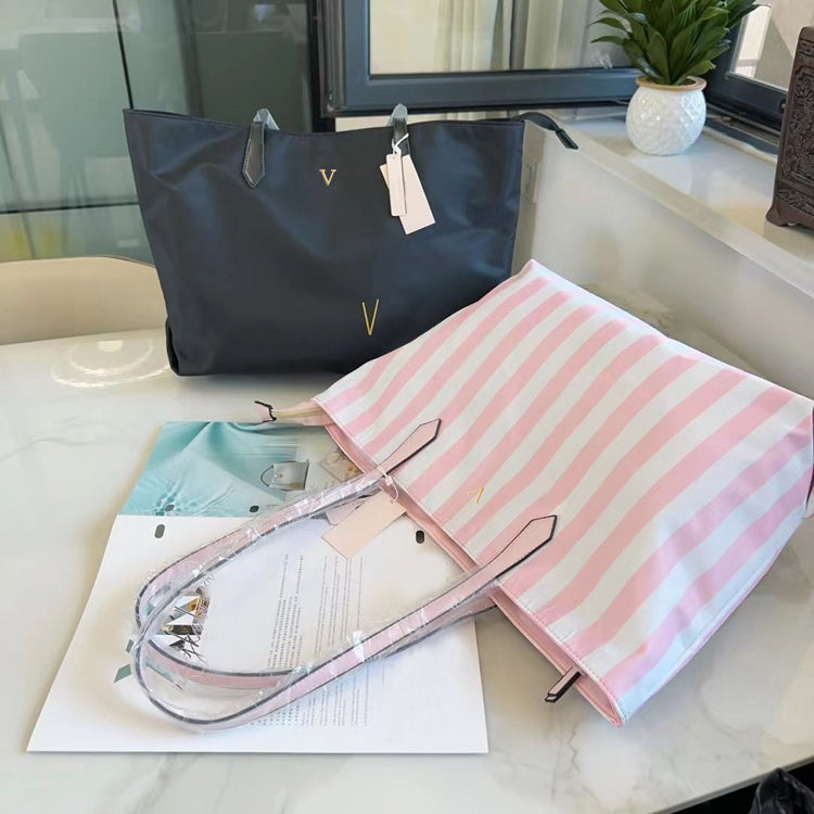 51337350 Women Large Capacity Tote Bag Striped Casual Shoulder Handbag Daily Shopping Bag