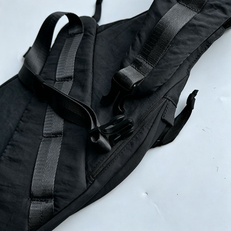 51155565 Black Nylon Sling Chest Bag Adjustable Strap Multi Pocket Crossbody Fanny Backpack