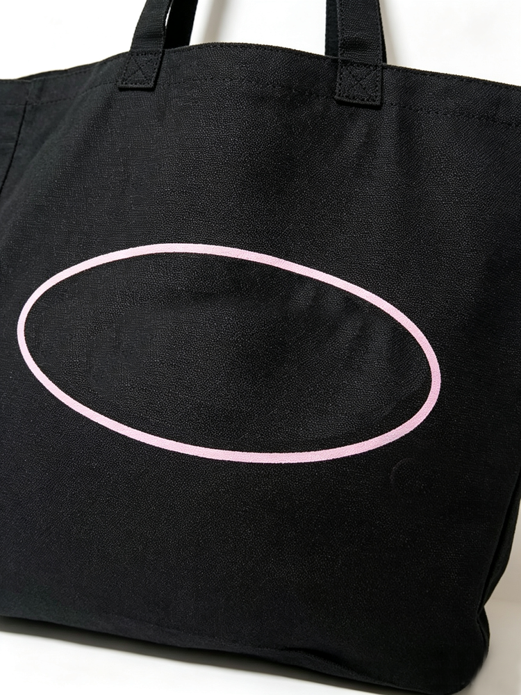 51170565 Black Canvas Tote Bag Pink Oval Island Print Large Capacity Daily Shopping Shoulder Bag