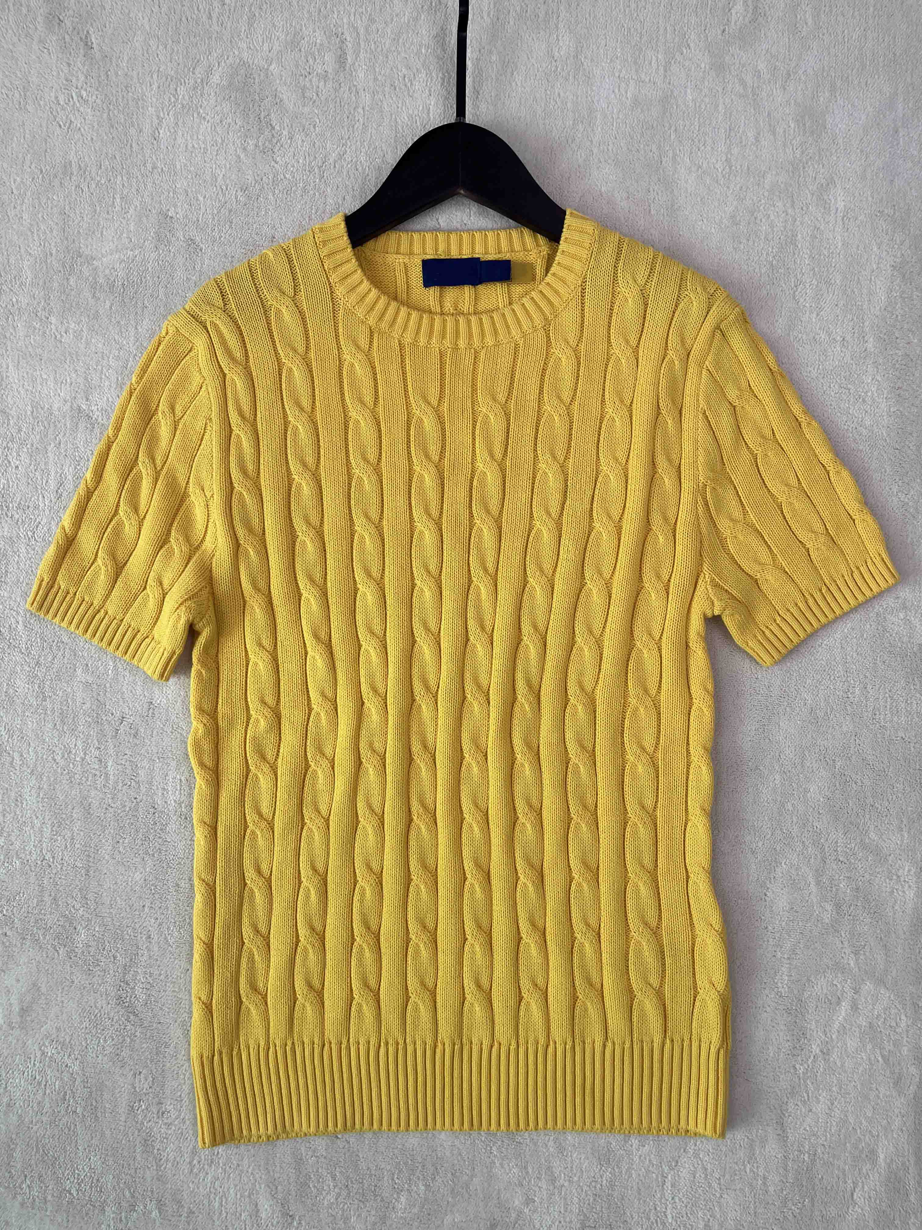 40218487 RL Cable-Knit Cotton Short-Sleeve Sweater Crew Neck Short Sleeve
