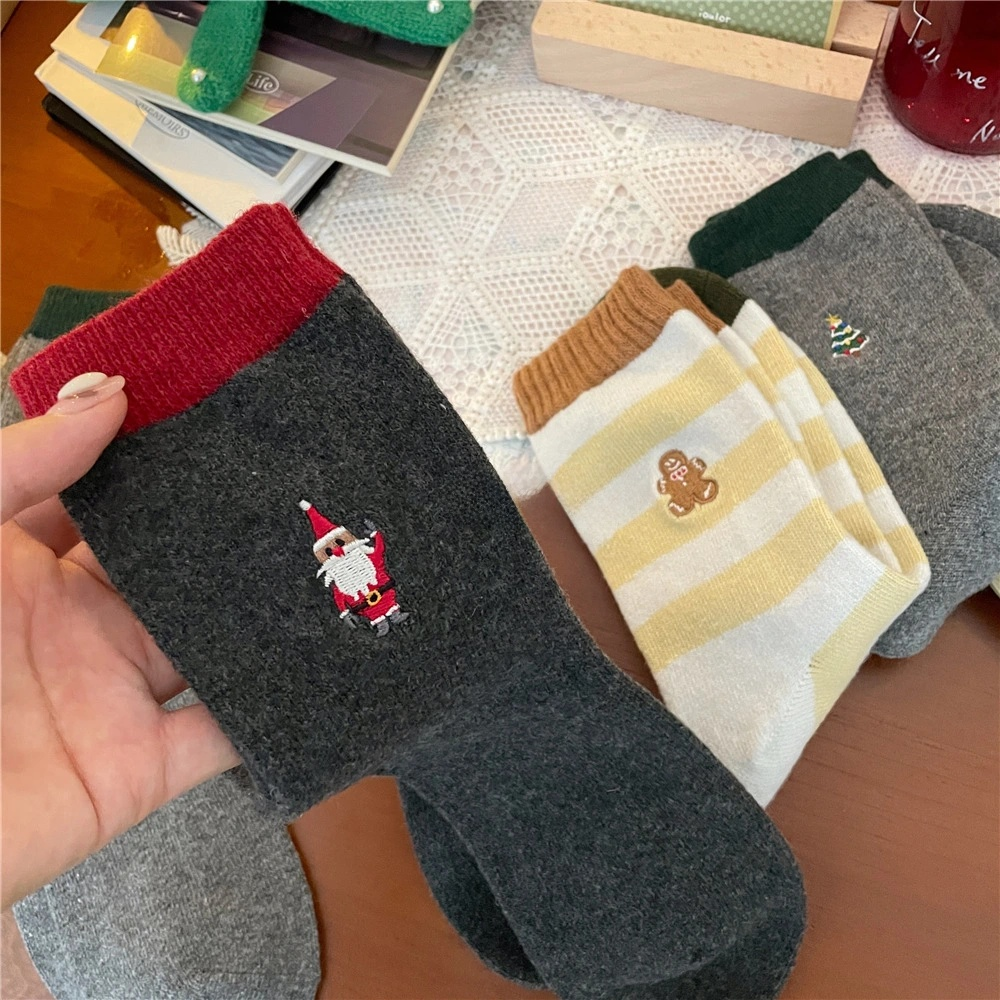 New Christmas wool socks, mid-calf striped women's socks
