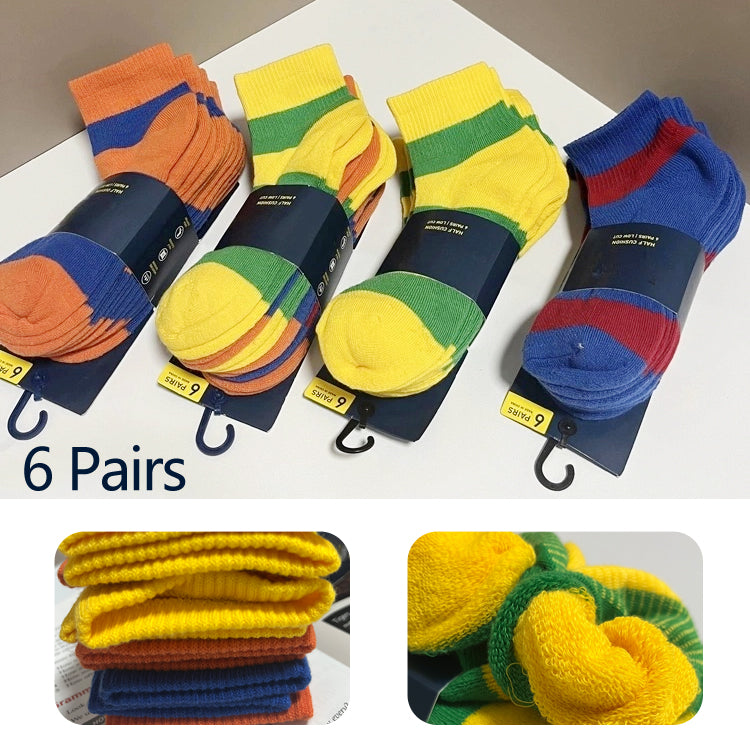 40309941 Colorful striped cotton comfortable mid-calf socks(6pairs)
