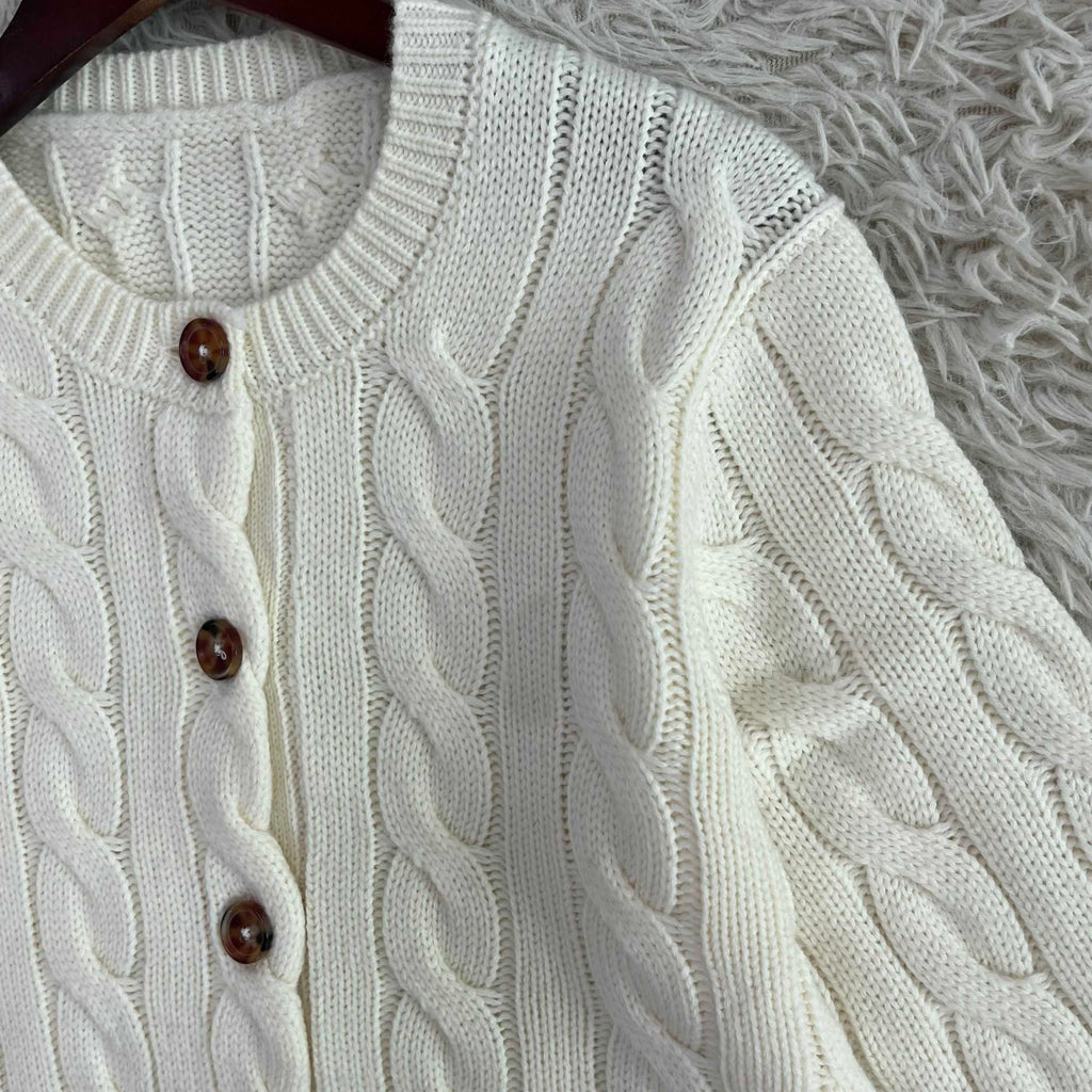 39448799 Cardigan in Natural Cable-knit Wool and Cashmere Cardigan