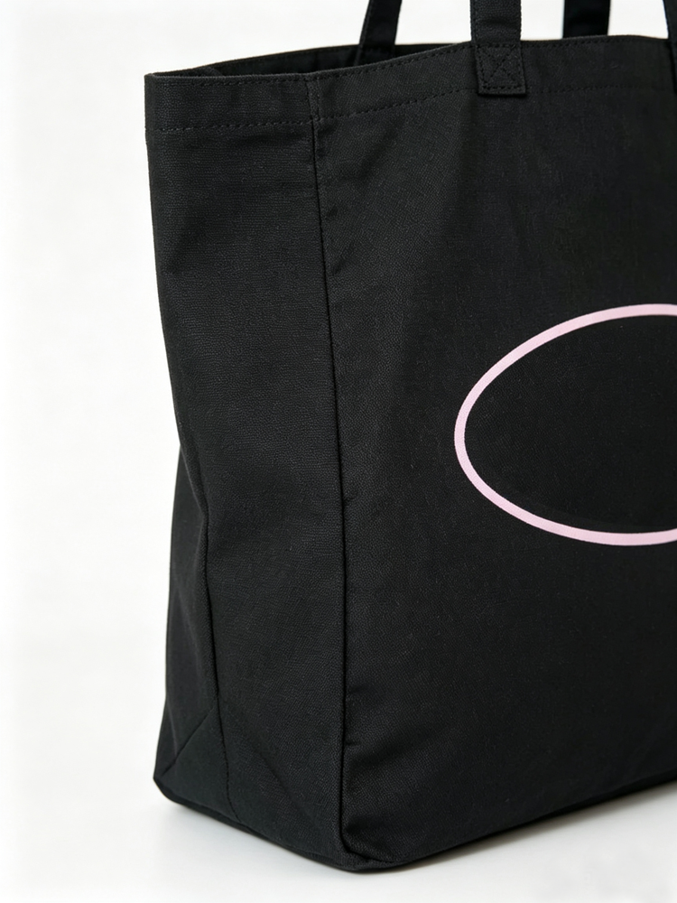 51170565 Black Canvas Tote Bag Pink Oval Island Print Large Capacity Daily Shopping Shoulder Bag