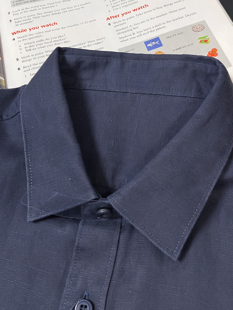 40823776 Men's Linen Button Down Shirt Long Sleeve Classic Embroidered Logo Casual Shirt