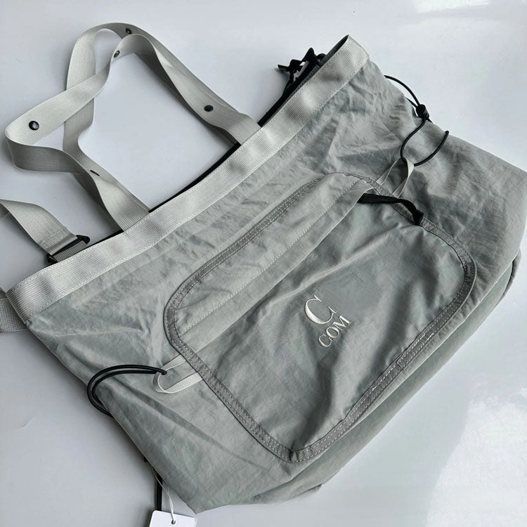 51155265 Large Washed Nylon Tote Bag Multi Pocket Adjustable Strap Travel Shoulder Handbag
