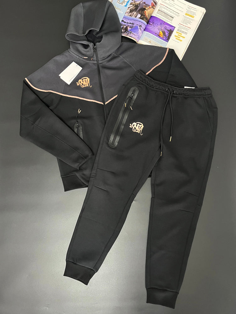 51144326 Men Black Zip Up Jacket Tracksuit 2 Piece Sport Jogger Pants Athleisure Set M-XXL