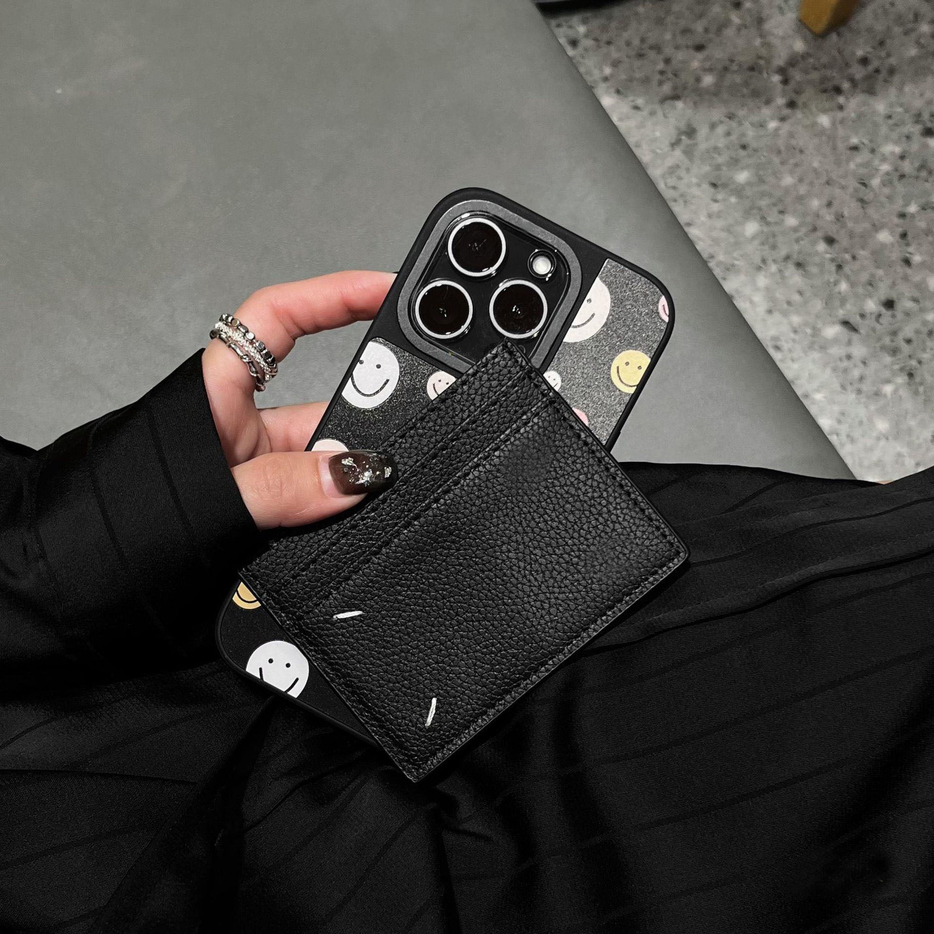 51145786 Minimalist Black Leather Slim Card Holder Multi Slots Mini Credit Card Wallet