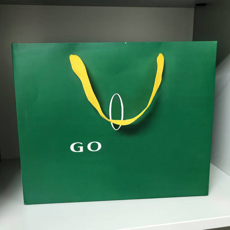 51185028 Dark Green Paper Gift Shopping Bag Yellow Handle Logo Print Retail Packaging Tote Bag
