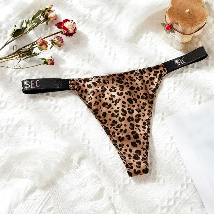 51166122 Leopard Print Women Thong Soft Fabric Rhinestone Secret Letter Low Rise Panties