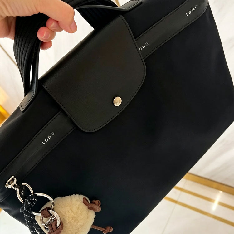 51156966 Black Nylon Shoulder Briefcase Detachable Strap Multi Pocket Daily Handbag
