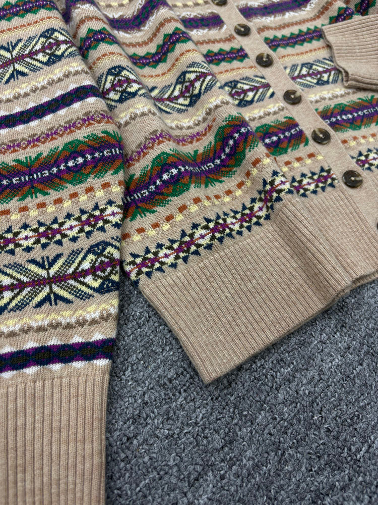 Women Vintage Fair Isle Pattern Knit Cardigan Long Sleeve Button Sweater - 40784324