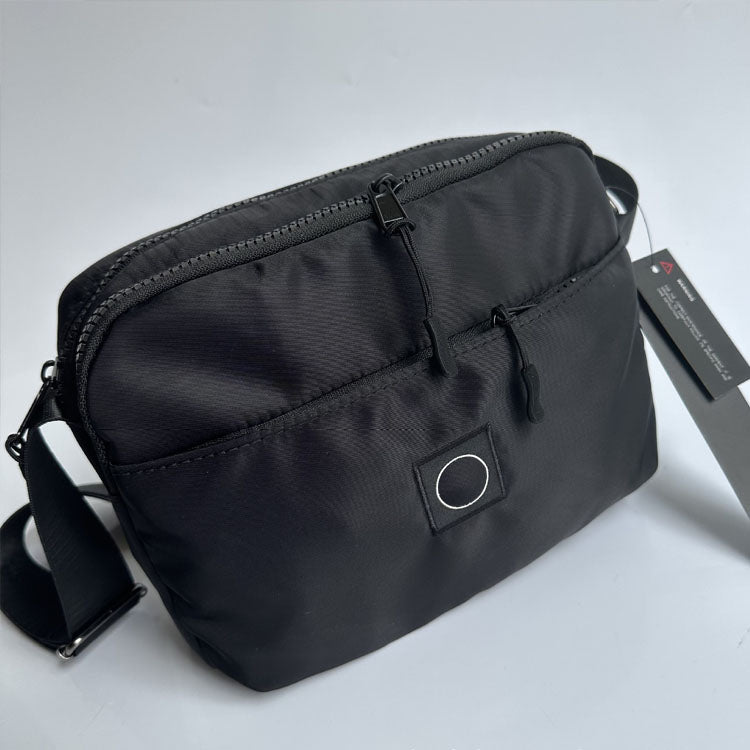 51154809 Small Black Nylon Crossbody Bag Multi Zip Pocket Adjustable Strap Mini Shoulder Bag
