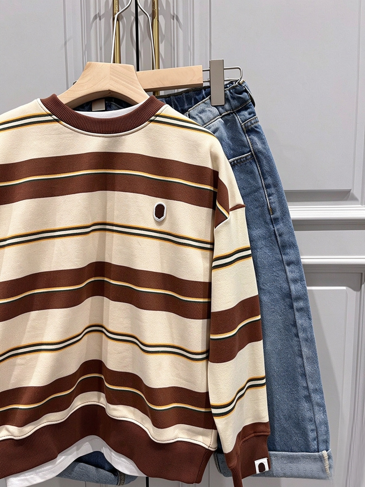51366065 Kids Striped Crew Neck Sweatshirt Casual Long Sleeve Pullover Top