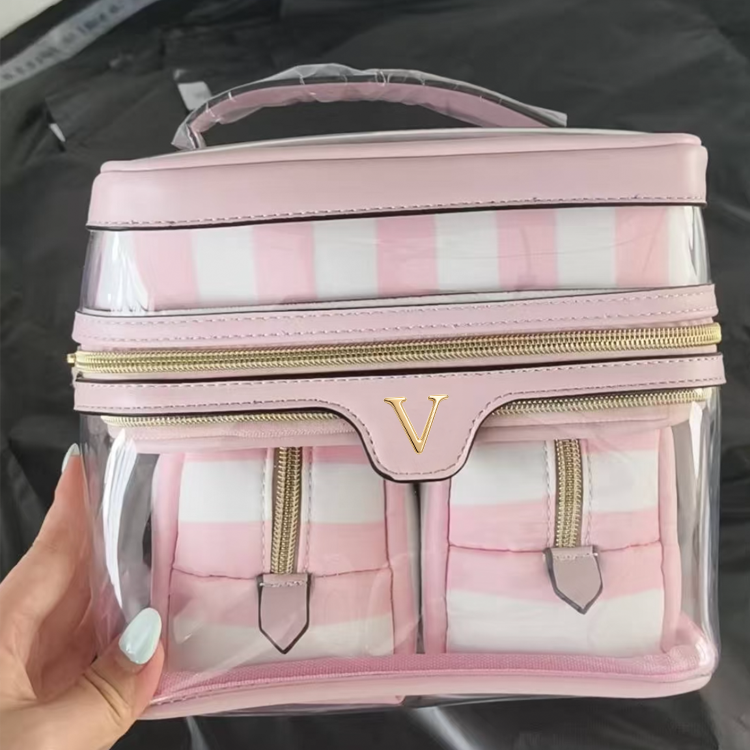 51337502 4 in 1 Travel Makeup Bag Set Portable Clear Cosmetic Organizer Case with Multiple Compartments