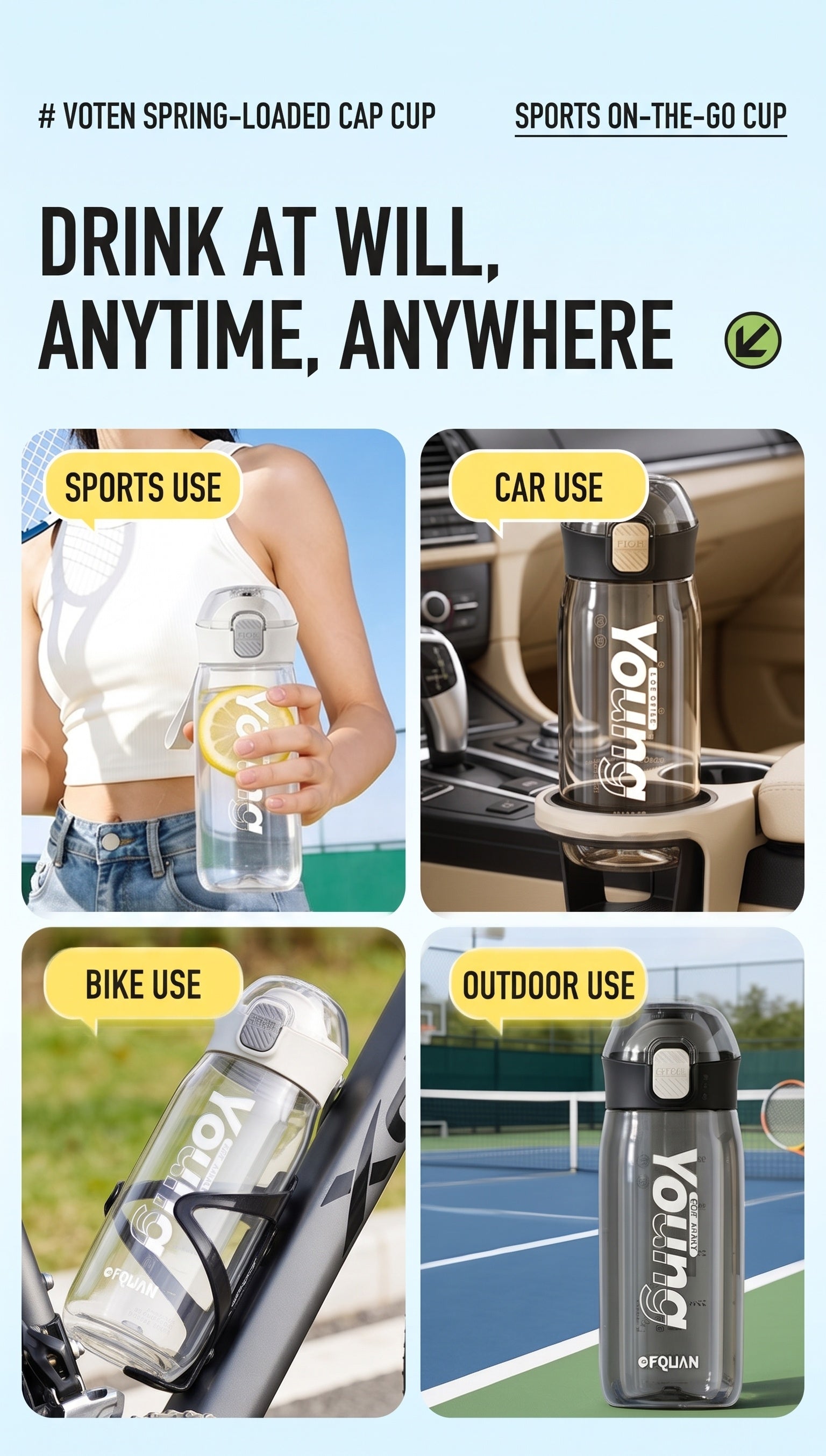 Minimalist Sports Water Bottle with Pop-Up Lid, Leakproof Portable Travel Mug for Fitness, Cycling & Outdoor, BPA-Free