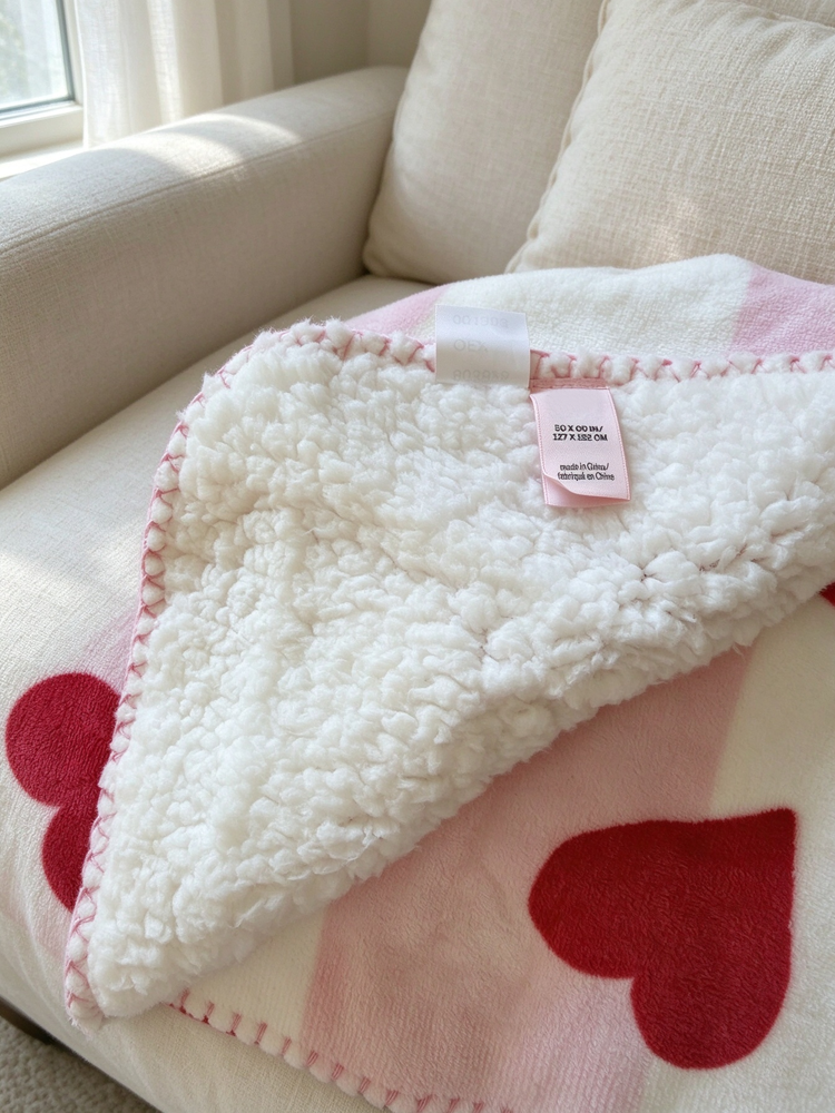 51379455 Heart Print Sherpa Fleece Blanket, Soft Warm Reversible Throw Blanket