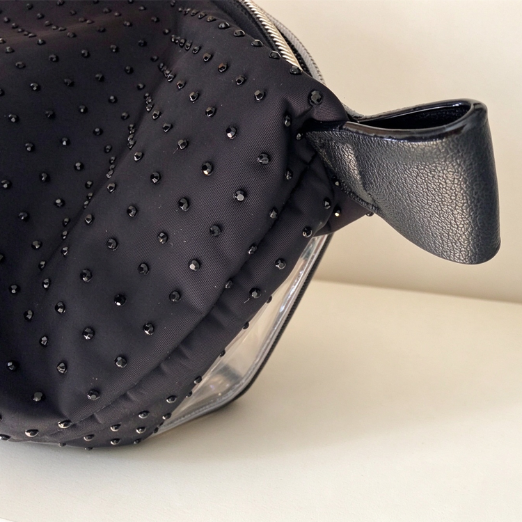 51379949 Clear PVC Makeup Bag with Gold Wing Logo, Black Rhinestone Cosmetic Pouch（2-Piece Set）