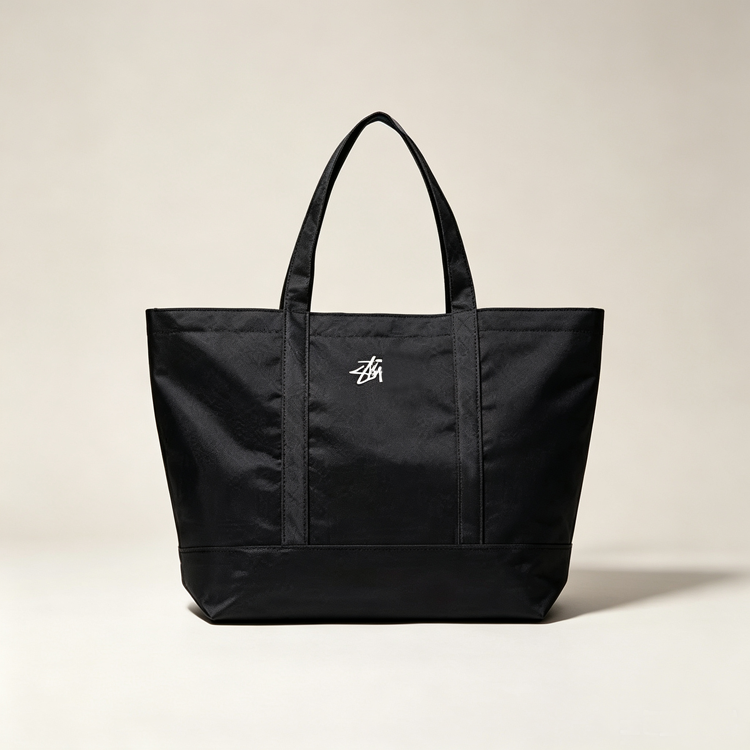 51193265 Black Large Capacity Tote Bag Embroidery Logo Casual Daily Shopping Shoulder Handbag