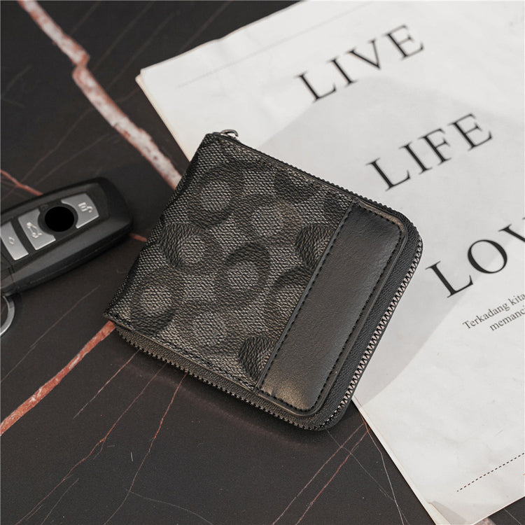 51211689 Men's Zipper Short Wallet Pattern PU Leather Card Holder Coin Purse