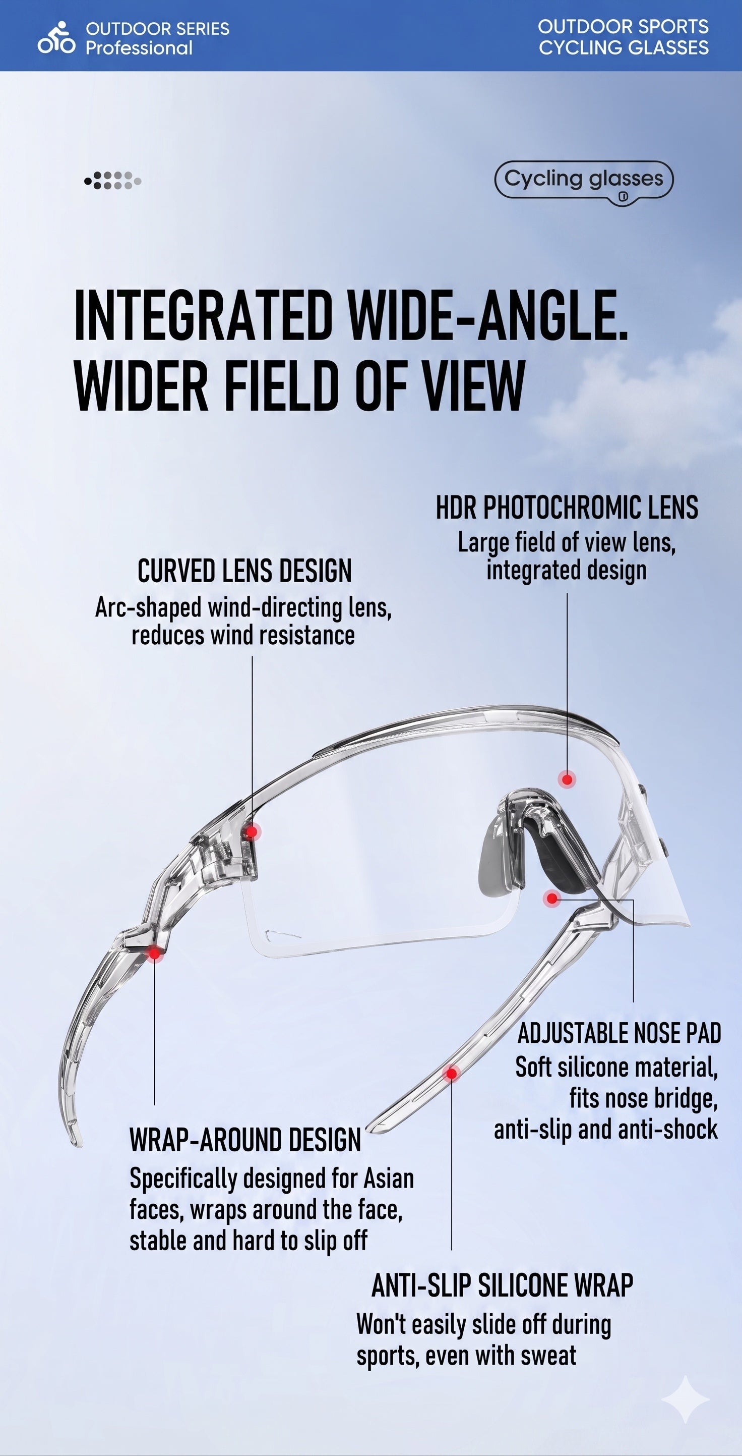 Intelligent Photochromic Cycling Glasses, UV Protection Bicycle Goggles for Men and Women
