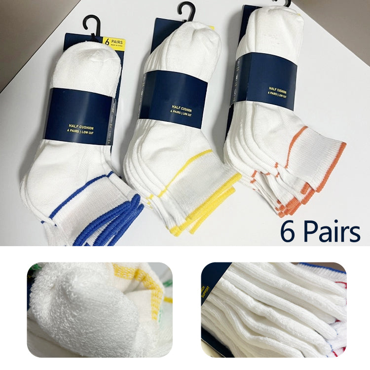 40309934 White cotton mid-calf socks with colored lettering(6pairs)