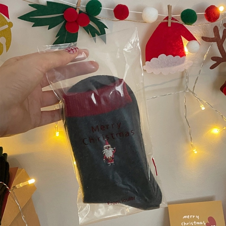 New Christmas wool socks, mid-calf striped women's socks
