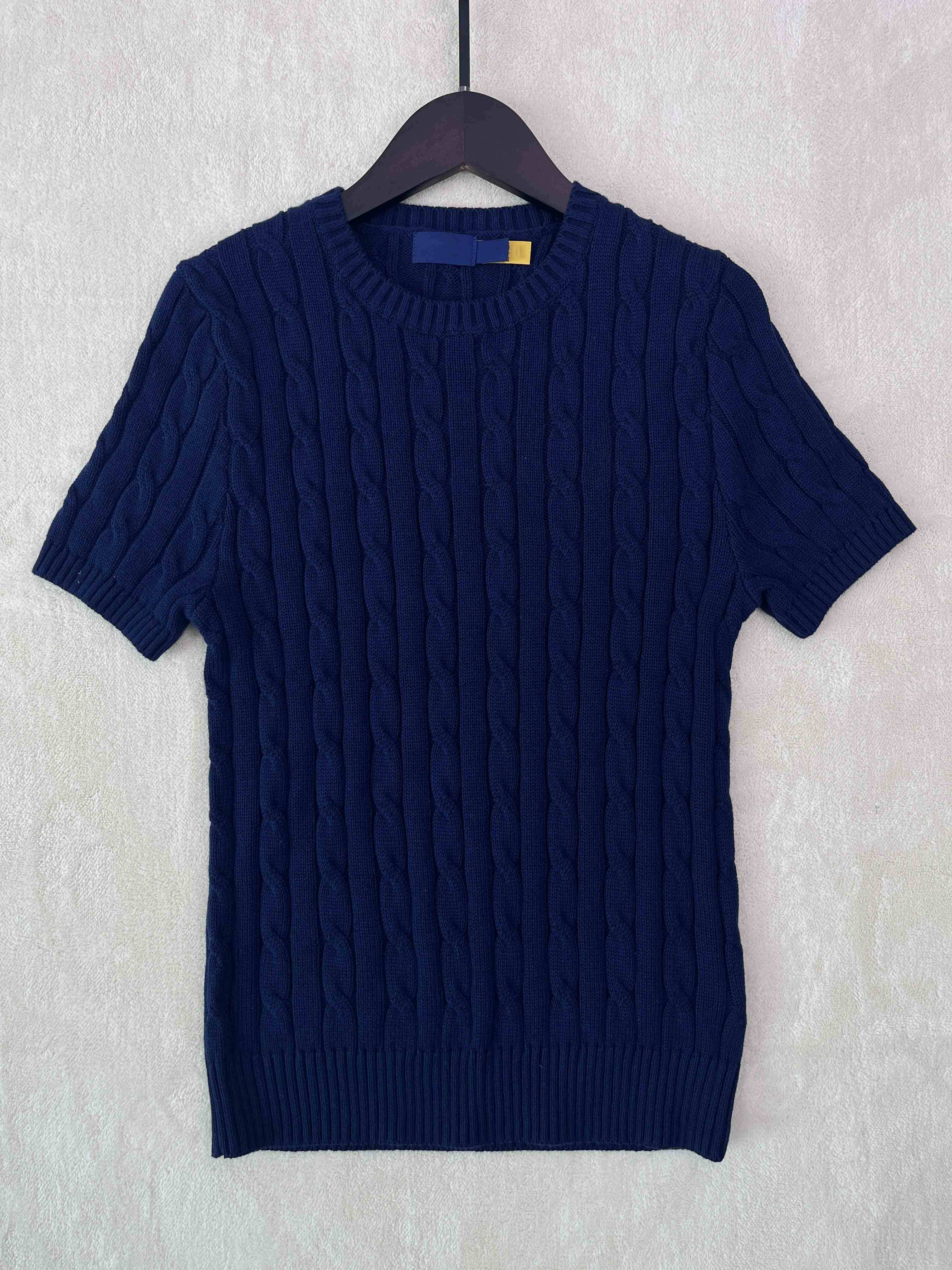 40218487 RL Cable-Knit Cotton Short-Sleeve Sweater Crew Neck Short Sleeve