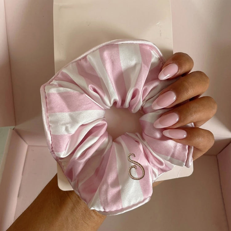 40516824 Large Pink Striped Satin Scrunchie