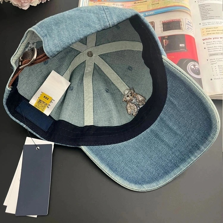 40430348 Denim Baseball Cap with Teddy Bear for Men and Women