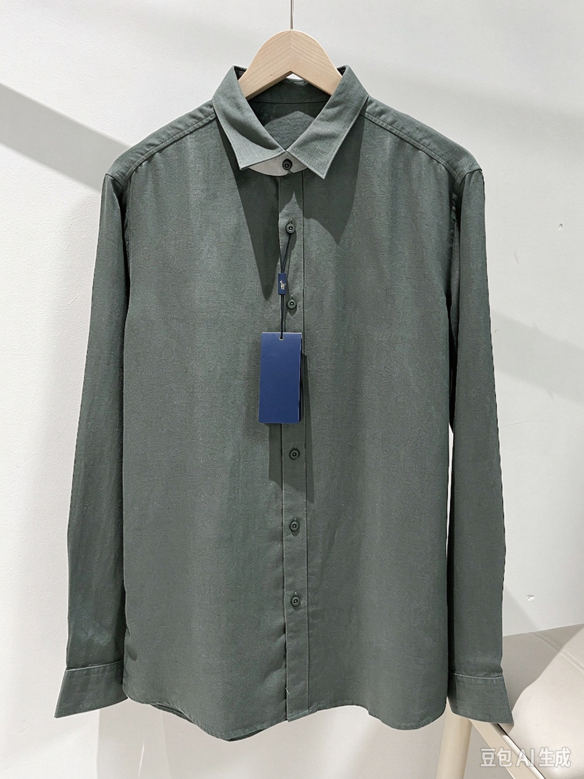 40823776 Men's Linen Button Down Shirt Long Sleeve Classic Embroidered Logo Casual Shirt