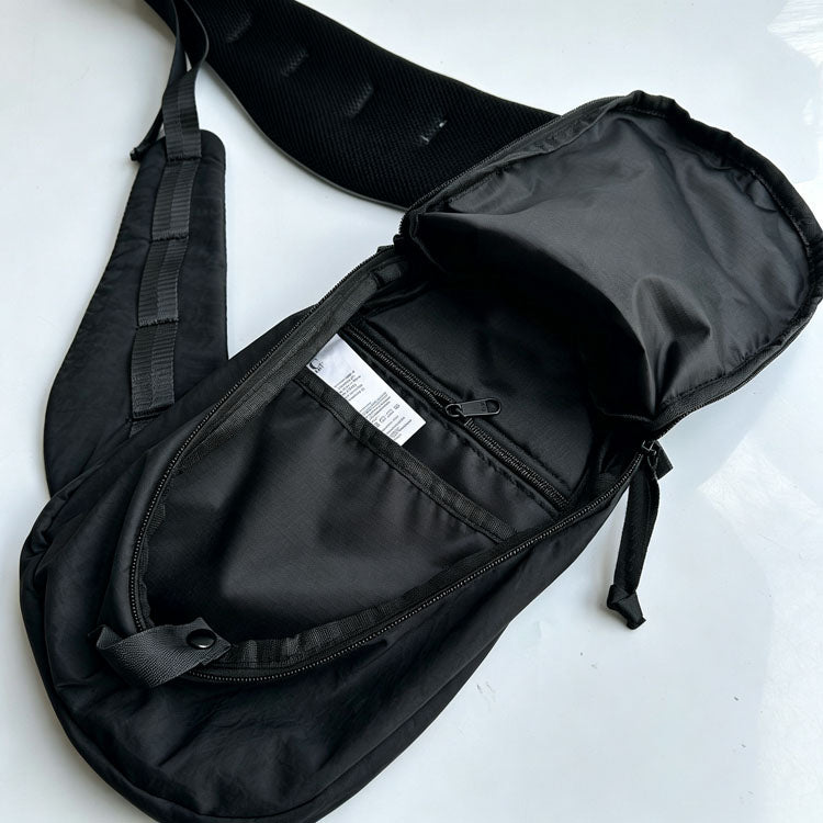 51155565 Black Nylon Sling Chest Bag Adjustable Strap Multi Pocket Crossbody Fanny Backpack