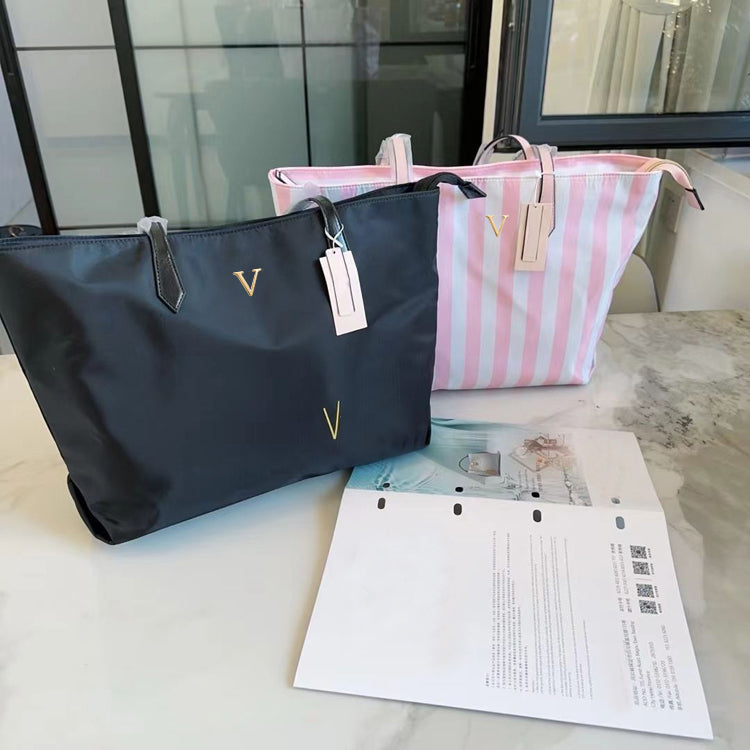 51337350 Women Large Capacity Tote Bag Striped Casual Shoulder Handbag Daily Shopping Bag