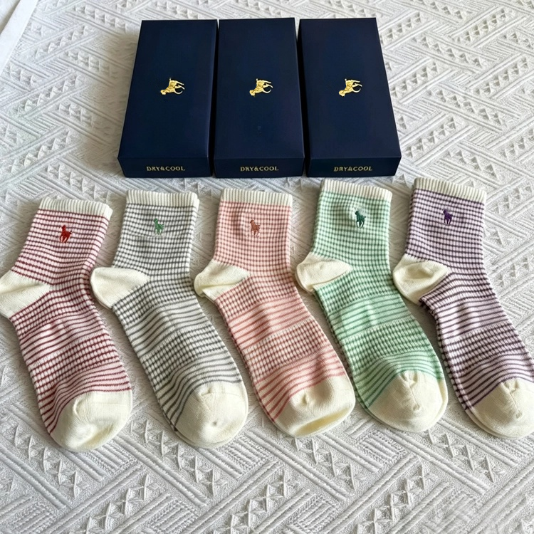 51193488 Women Striped Cotton Crew Socks Soft Comfortable Casual Mid‑Calf Socks Gift Box Set