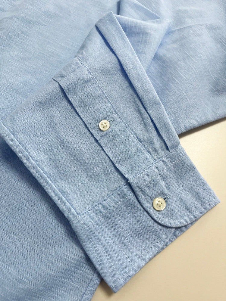 51098351 Light Blue Linen Casual Button-Down Shirt