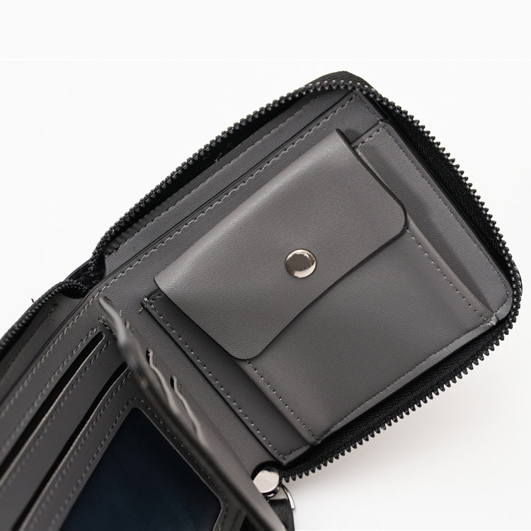51211689 Men's Zipper Short Wallet Pattern PU Leather Card Holder Coin Purse